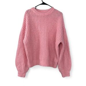 A New Day Pink Cozy Cable Knit Sweater Women’s Size L Winter Pastel Cabincore